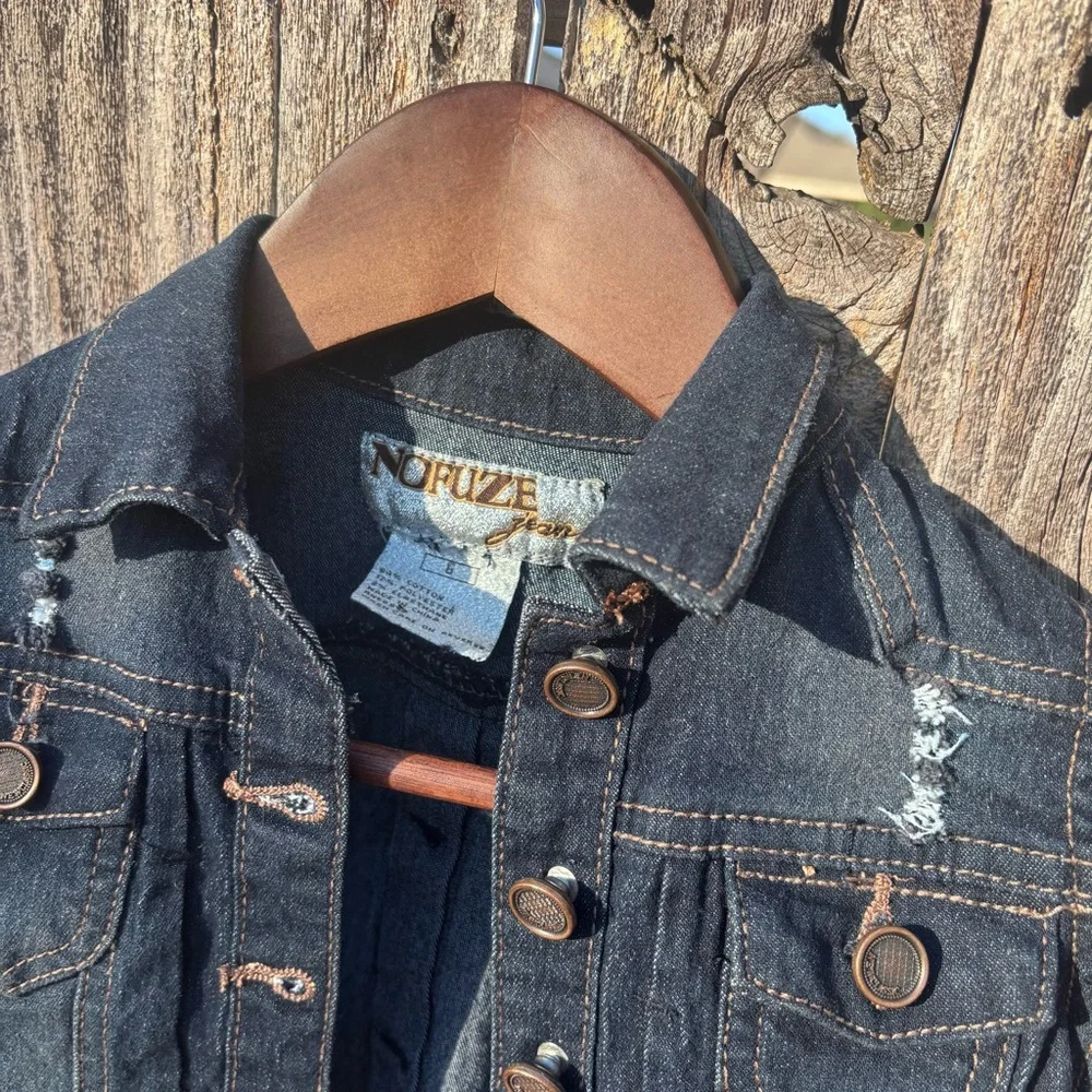 Dark Denim Vest with Button‎ Details